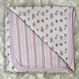 Starting Out Newborn Baby Double Sided Blanket Stripes Bears Rocking Horses VTG